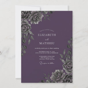 Amethyst Charcoal Foliage Eucalyptus Wedding Invitation