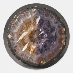 Amethyst Citrine Split Geode Crystal Luxury Classic Round Sticker