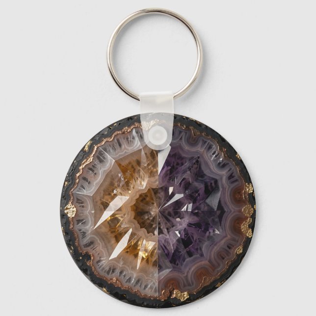 Amethyst Citrine Split Geode Crystal Luxury Key Ring (Front)