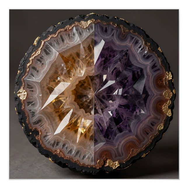 Amethyst Citrine Split Geode Crystal Luxury Poster (Front)