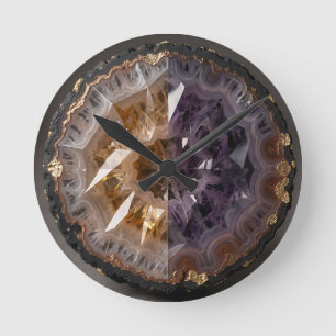 Amethyst Citrine Split Geode Crystal Luxury Round Clock