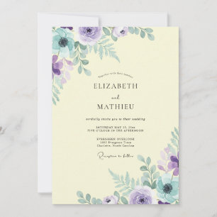 Amethyst Citron Leafy Wedding Invitation