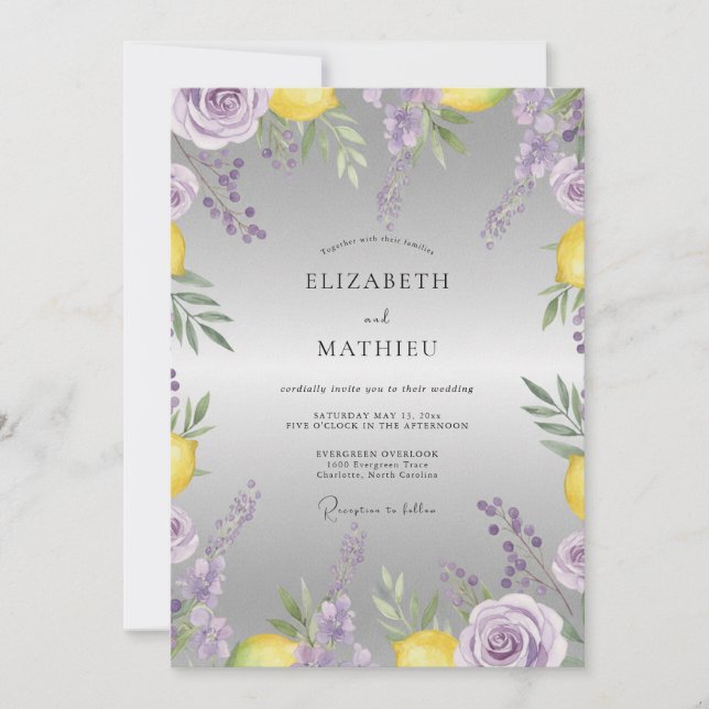 Amethyst Citron Wildflower Wedding Invitation (Front)