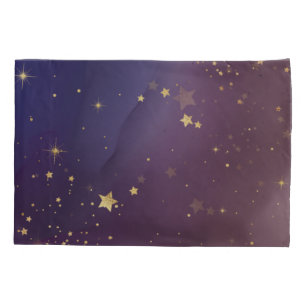 Amethyst Colour with Sparkling Gold Stars   Pillowcase