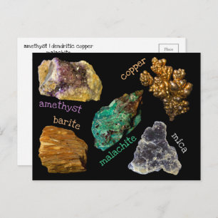 Amethyst Copper Malachite Barite Mica Minerals db2 Postcard