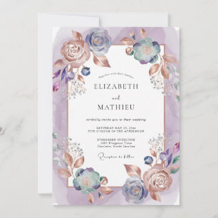 Amethyst Copper Ranunculus Eucalyptus Wedding Invitation