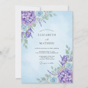 Amethyst Cornflower Hydrangea Eucalyptus Wedding Invitation