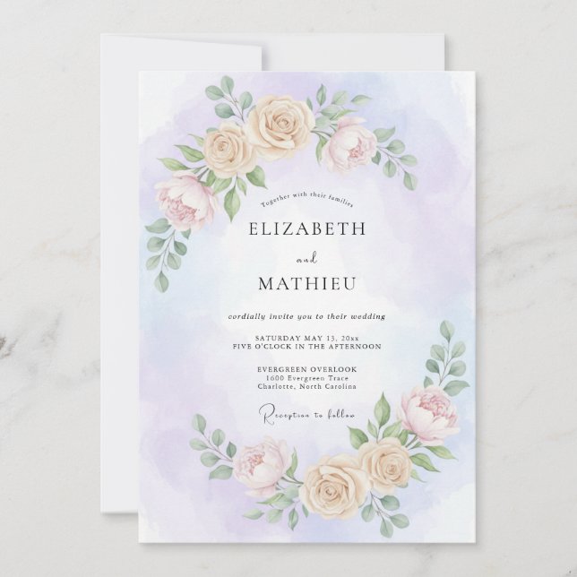 Amethyst Cream Peony Wedding Invitation (Front)