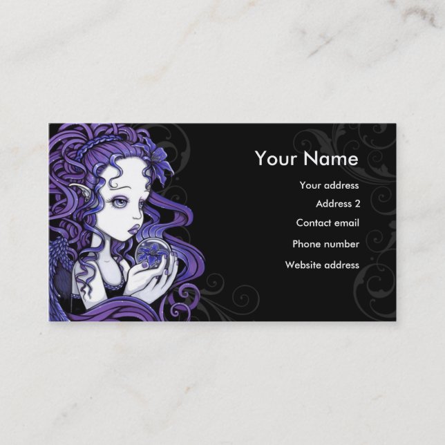 "Amethyst" Crystal Ball Angel Art Business Cards (Front)