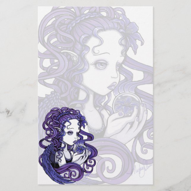 "Amethyst" Crystal Ball Angel Art Stationery (Front)