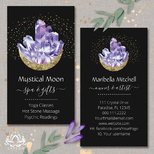 Amethyst Crystal Cluster Gold Crescent Moon Mystic Business Card
