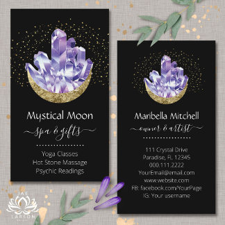 Amethyst Crystal Cluster Gold Crescent Moon Mystic Business Card