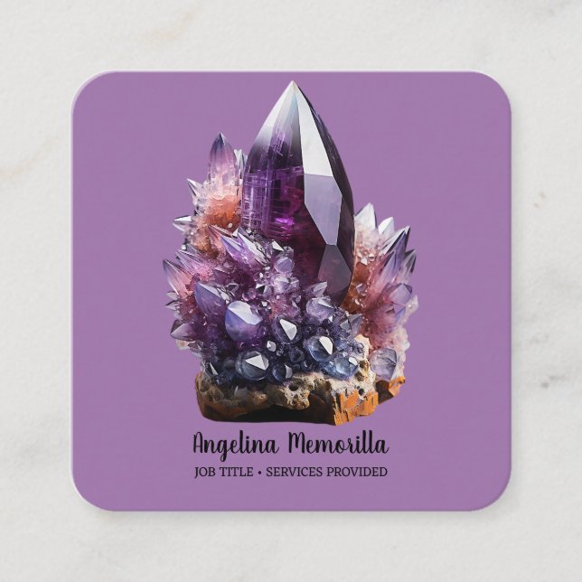 Amethyst Crystal Cluster Square Business Card (Front)