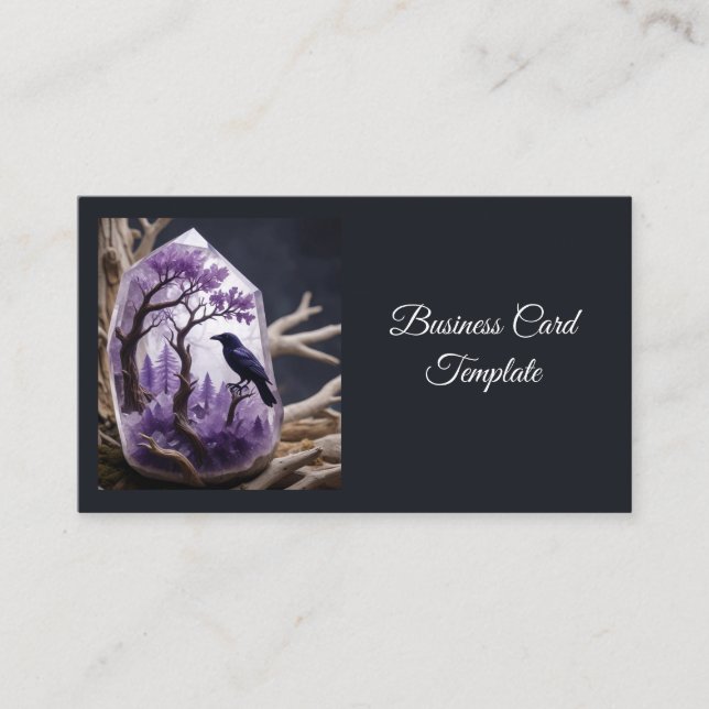 Amethyst Crystal - Crows Blackbird Ravens Business Card (Front)