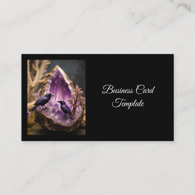 Amethyst Crystal - Crows Blackbird Ravens Business Card (Front)