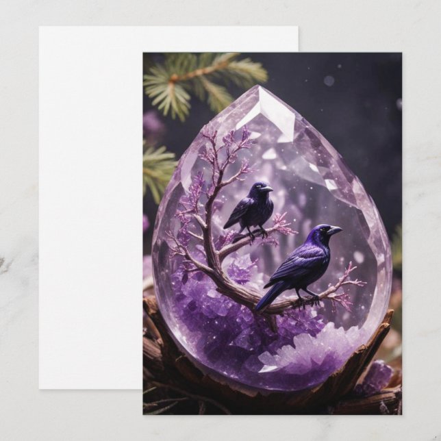 Amethyst Crystal - Crows Ravens Christmas  Holiday Card (Front/Back)