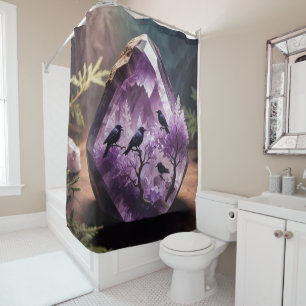 Amethyst Crystal - Crows Ravens Shower Curtain
