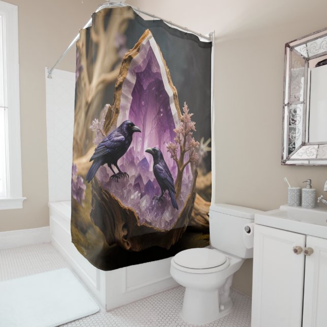 Amethyst Crystal - Crows Ravens  Shower Curtain (In Situ)