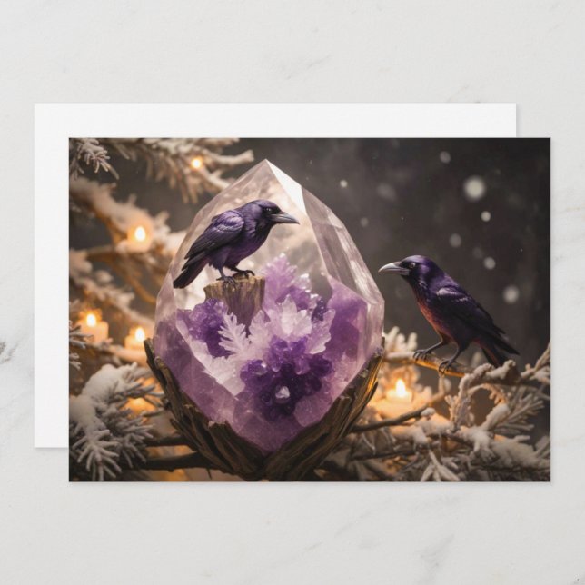 Amethyst Crystal Fantasy - Crows Ravens Christmas  Holiday Card (Front/Back)