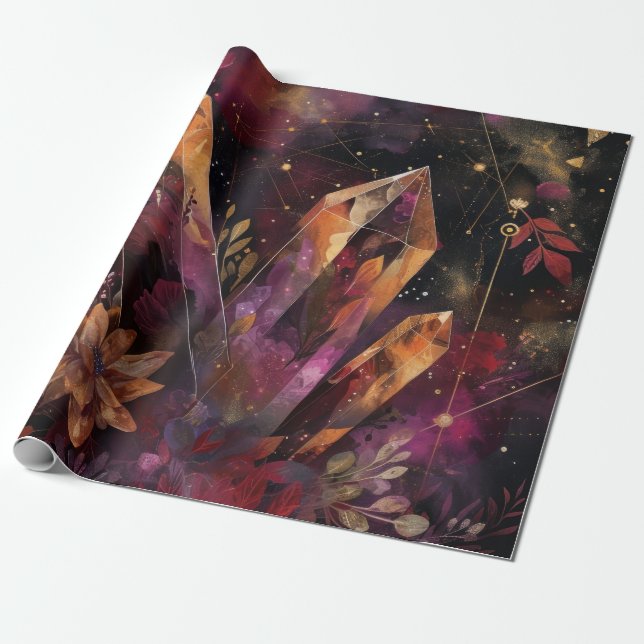 Amethyst Crystal Galaxy Celestial Pattern Wrapping Paper (Unrolled)
