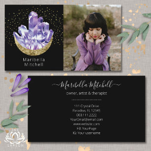 Amethyst Crystals Crescent Moon Mystical Photo Business Card