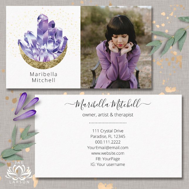 Amethyst Crystals Crescent Moon Mystical Photo  Business Card (Creator Uploaded)