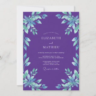 Amethyst Cyan Leafy Wedding Invitation