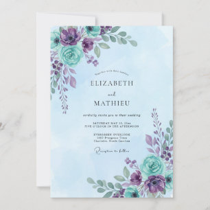 Amethyst Cyan Painted Wedding Invitation
