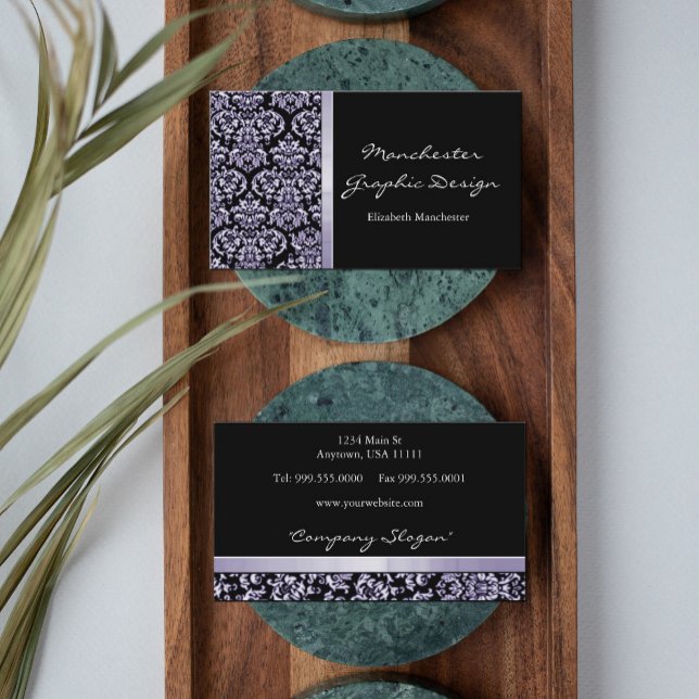 Amethyst Damask Ribbon Business Card (Creator Uploaded)