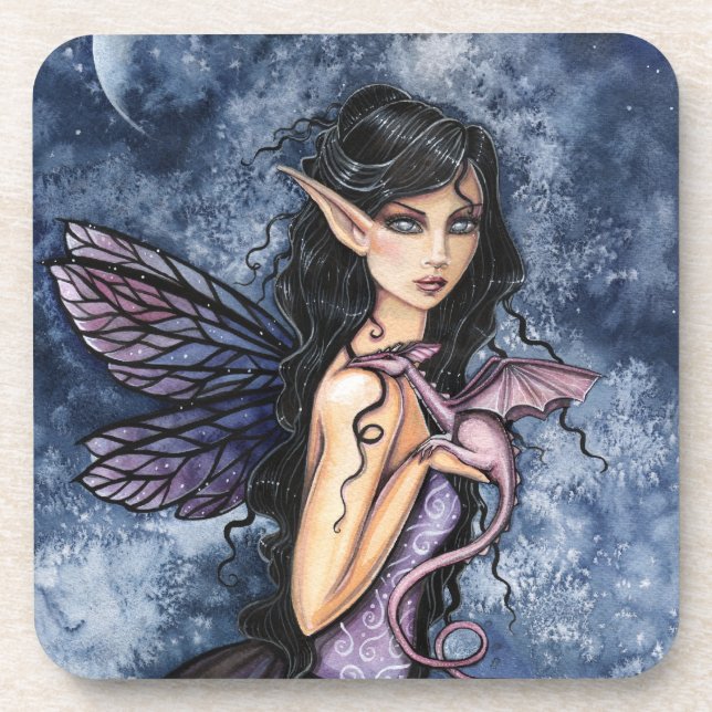 Amethyst Dragon Purple Fairy Fantasy Art Coaster (Front)