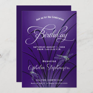 Amethyst Dragonfly Birthday Invitation