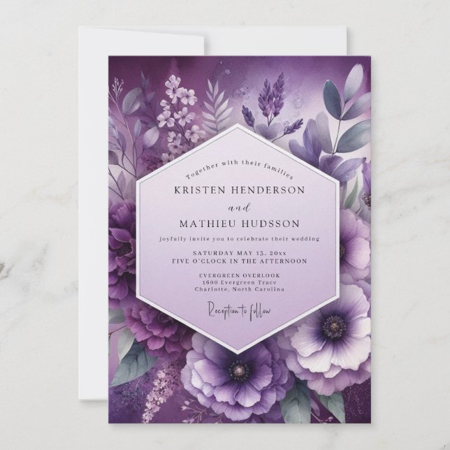 Amethyst Floral Elegance Wedding Invitation (Front)