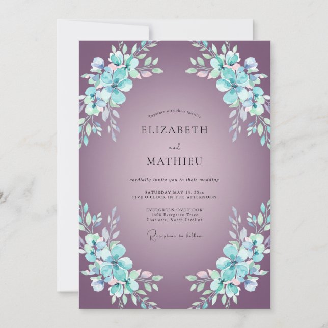 Amethyst Floral Swirl Wedding Invitation (Front)