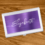 Amethyst Foil Modern Brush Script First Name Business Card Holder<br><div class="desc">A first name business card case holder for her. The script is a lovely, brush stroke modern handwritten script that is a perfect gift for her. The decorative brush stroke style may require you to re-centre your given name. You may also customise the font colour and calligraphy style. The background...</div>