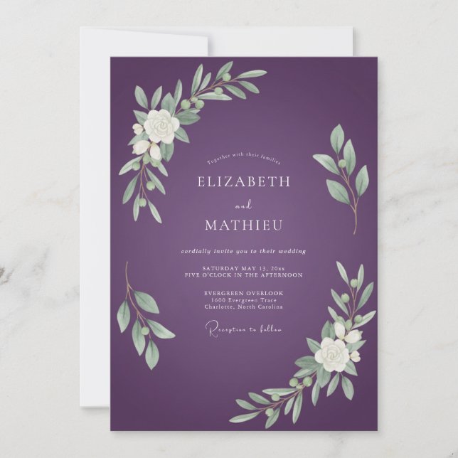 Amethyst Foliage Dusty Eucalyptus Wedding Invitation (Front)