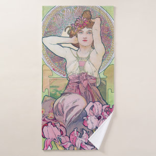 Amethyst (Four Jewels), Alphonse Mucha Bath Towel