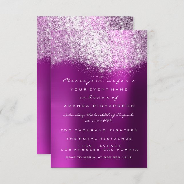 Amethyst Fuchsia Metal Glitter Formal Invitation (Front/Back)