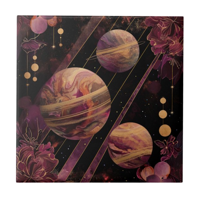 Amethyst Galaxy Planet Gold Celestial Tile (Front)