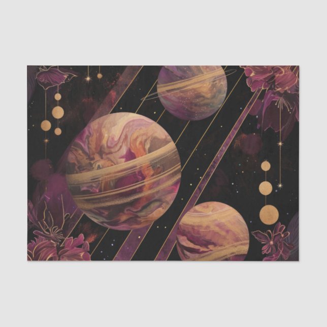 Amethyst Galaxy Planet Gold Celestial Tissue Paper (Front)