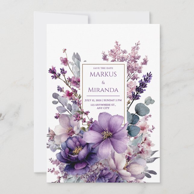 Amethyst Garden Purple and Pink Floral Wedding Invitation (Front)