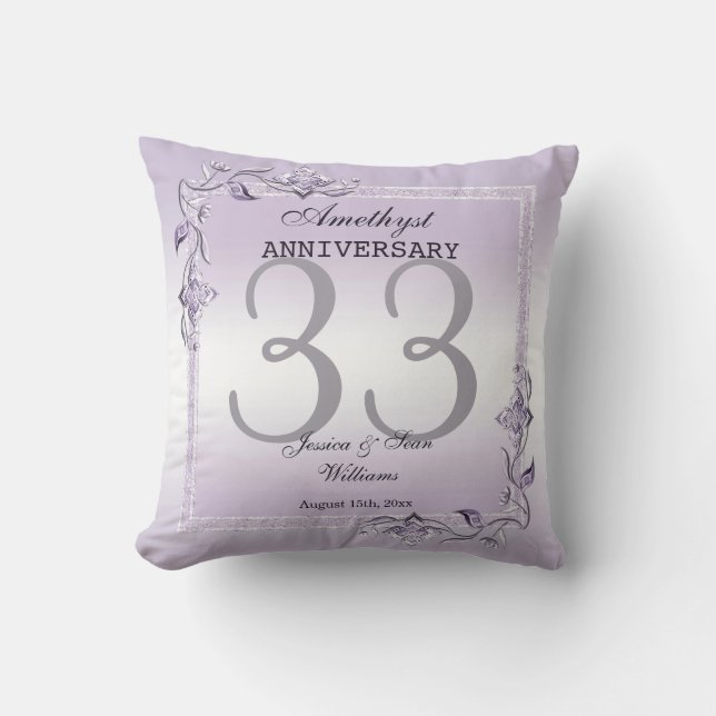 Amethyst Gem & Glitter 33rd Wedding Anniversary Cushion (Front)