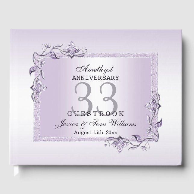 Amethyst Gem & Glitter 33rd Wedding Anniversary Guest Book (Front)