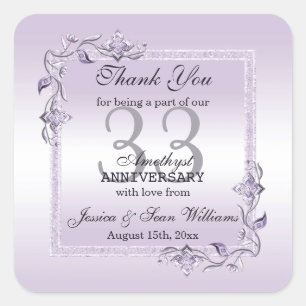 Amethyst Gem & Glitter 33rd Wedding Anniversary Square Sticker