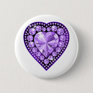 Amethyst Gem heart 6 Cm Round Badge