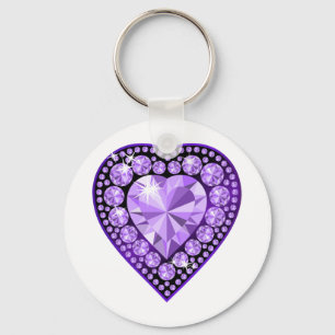 Amethyst Gem heart Key Ring