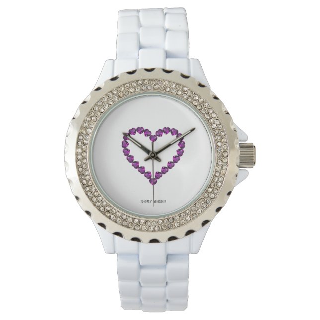 Amethyst Gemstone Heart Purple Watch (Front)