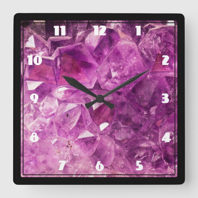 Amethyst Gemstone Image Shiny and Sparkly Square Wall Clock (Front)