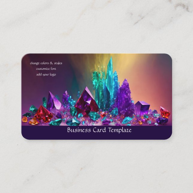 Amethyst Gemstones Colourful Healing Crystals  Business Card (Front)