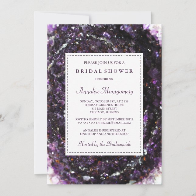 Amethyst Geode Purple Bridal Shower Invitation (Front)