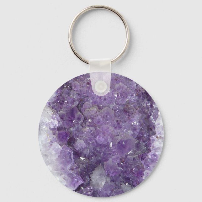 Amethyst Geode - Violet Crystal Gemstone Key Ring (Front)